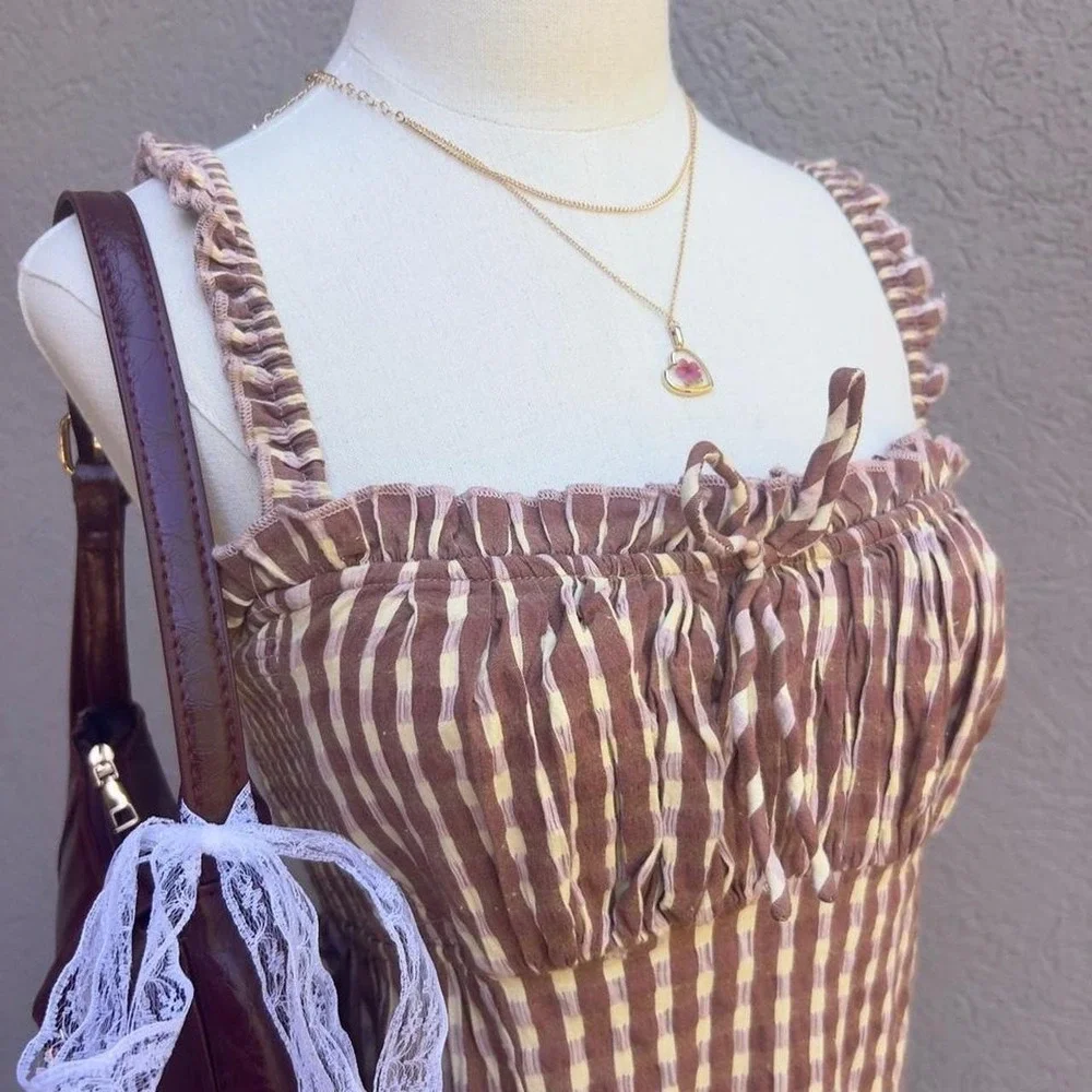 Free People Lucinda Plaid Midi Dress Size Large Lavender Combo NEW